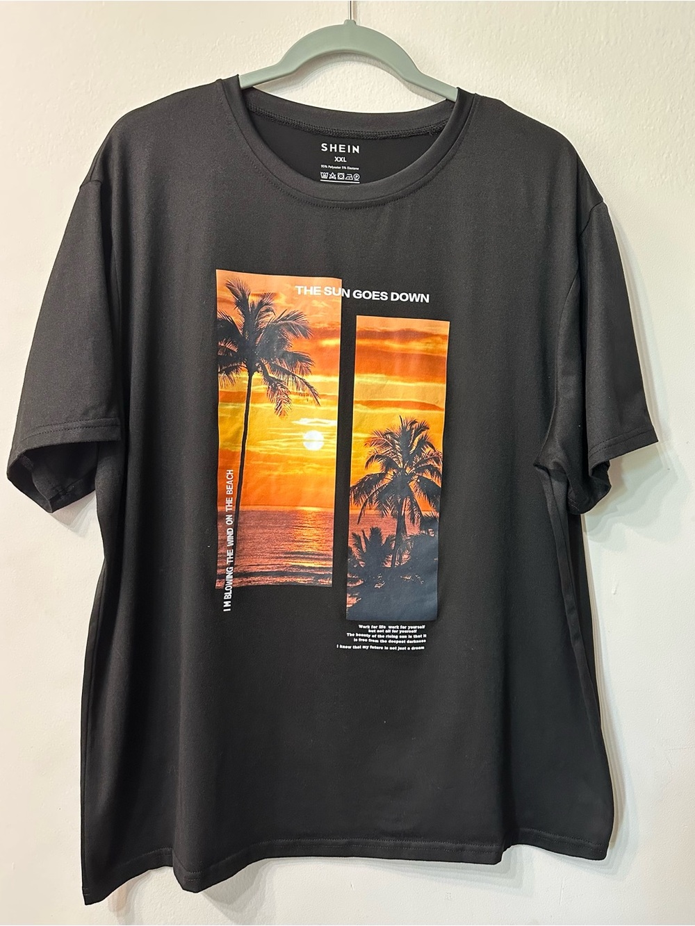 SHEIN Unisex  Black Beach Sunset Graphic Crew Neck Short Sleeve T-Shirt XXL